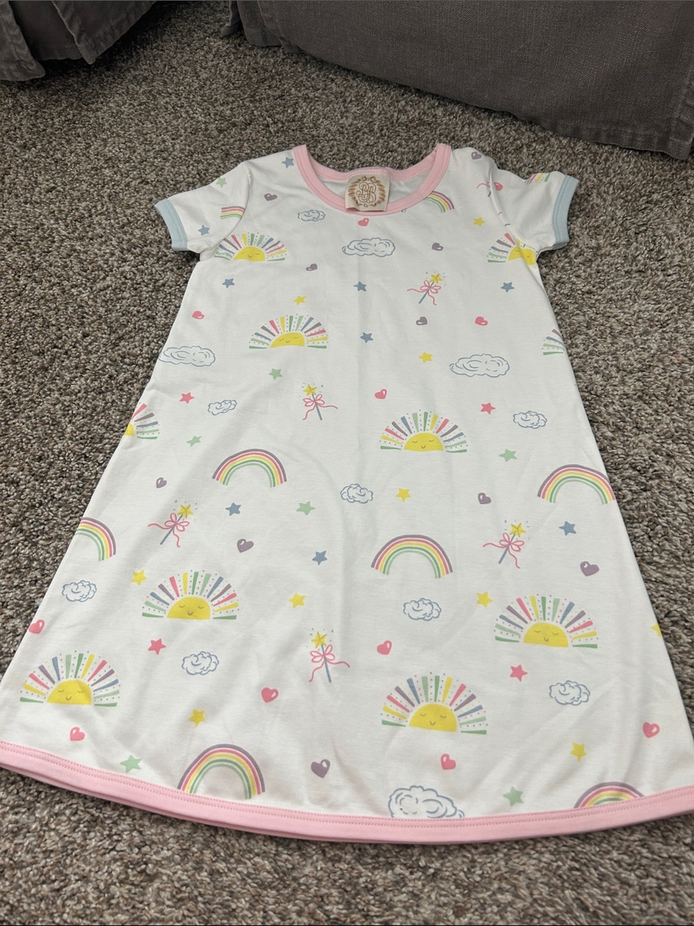 Girls' White Rainbow & Sunshine Polly dress— Pink Trim